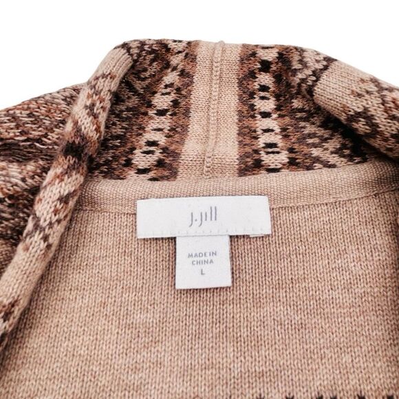J.Jill brown and tan boho neutral open cardigan size large - Picture 4 of 5